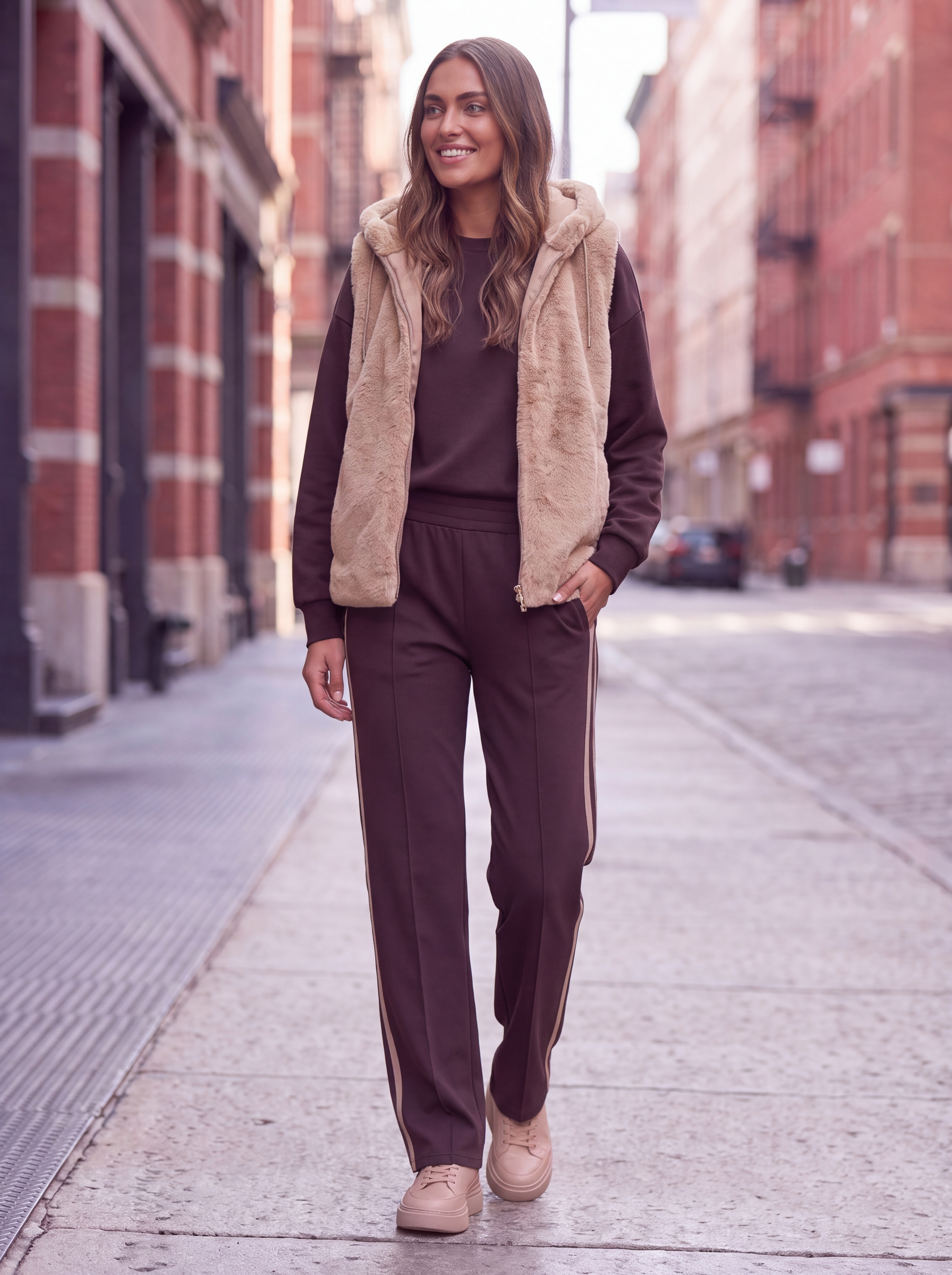 Dámska kožušinová vesta s kapucňou BROADWAY NYC FASHION ECRU - Béžová s.WEAR 5